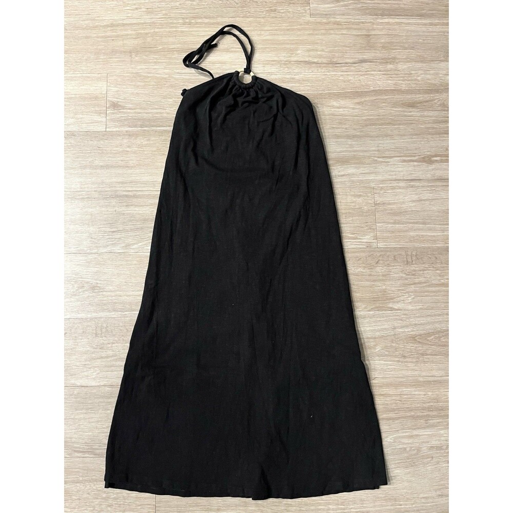 Old Navy Slub-Knit Halter Midi Shift Dress for Women size S Black 0118